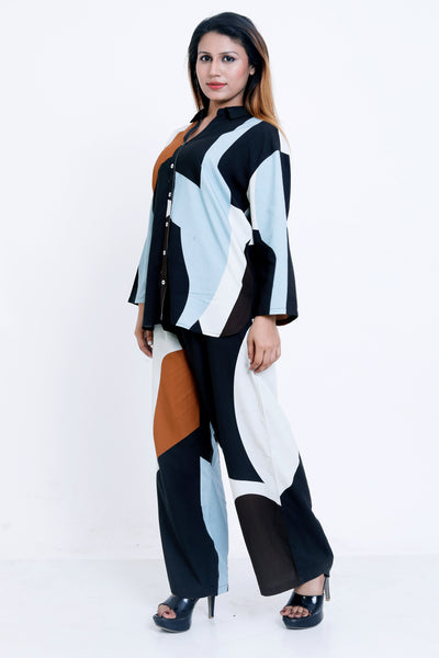 Women Abstract Colorblock Printed Shirt & Palazzo Co-ord Set