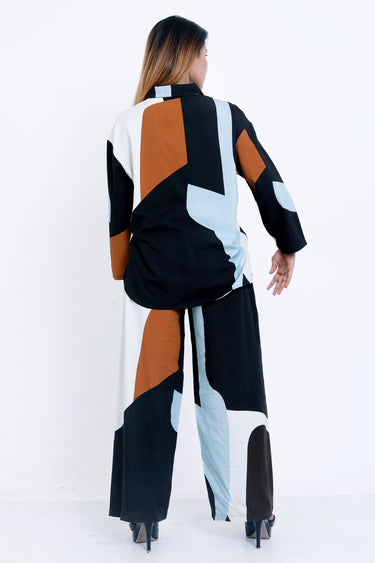 Women Abstract Colorblock Printed Shirt & Palazzo Co-ord Set