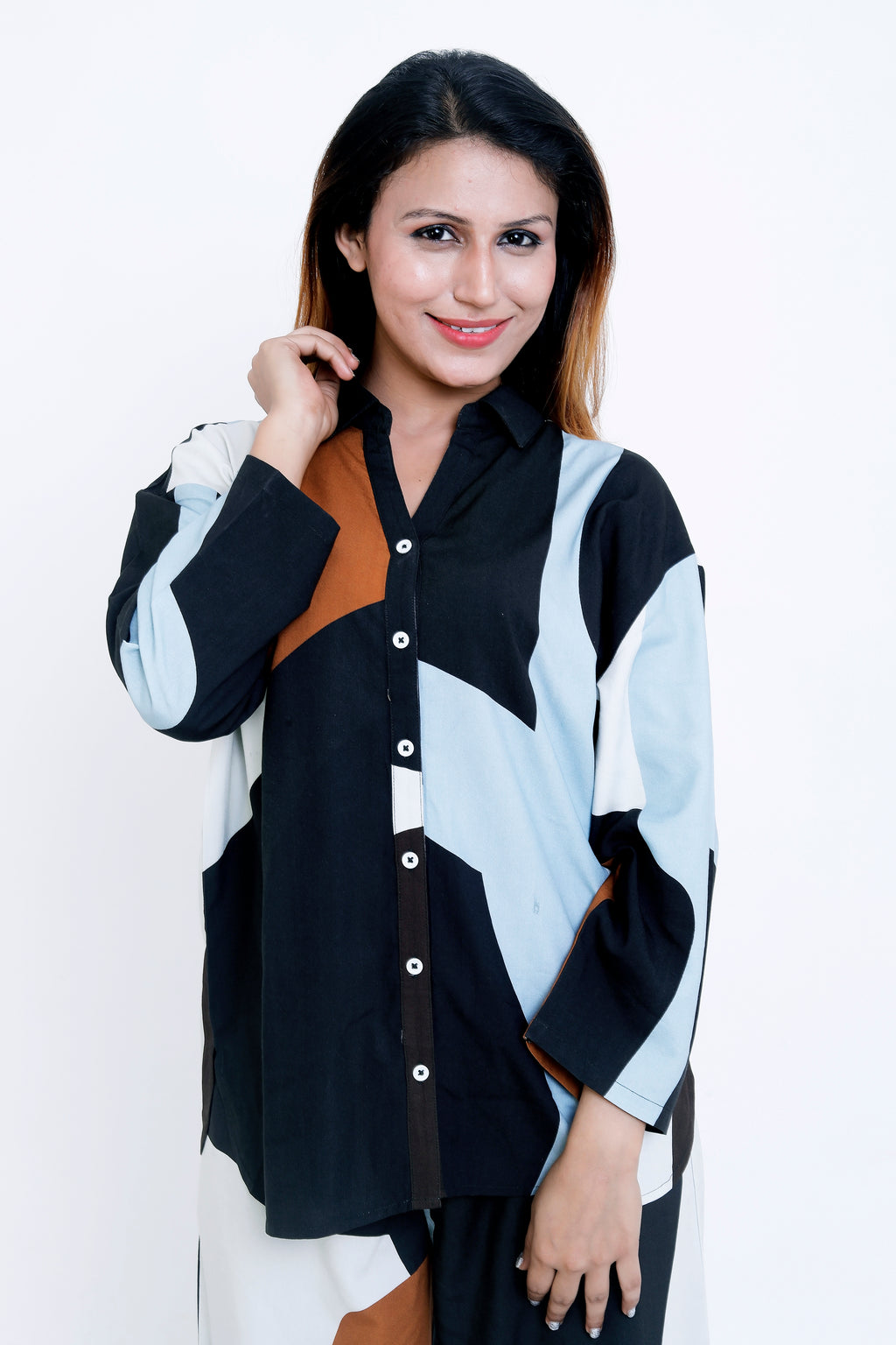 Women Abstract Colorblock Printed Shirt & Palazzo Co-ord Set