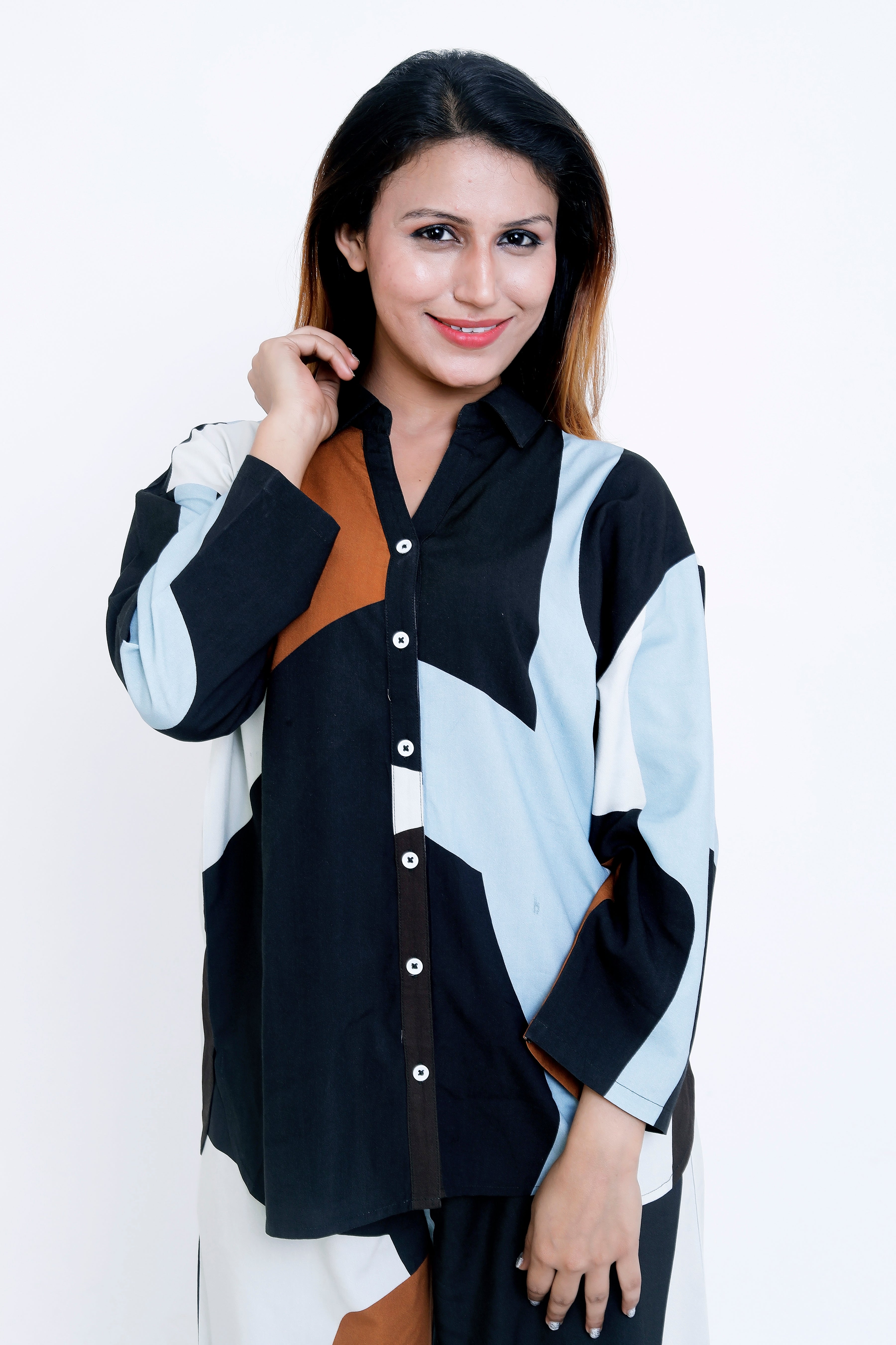 Women Abstract Colorblock Printed Shirt & Palazzo Co-ord Set
