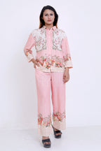 Women Pink Floral Printed Shirt & Palazzo Co-ord Set