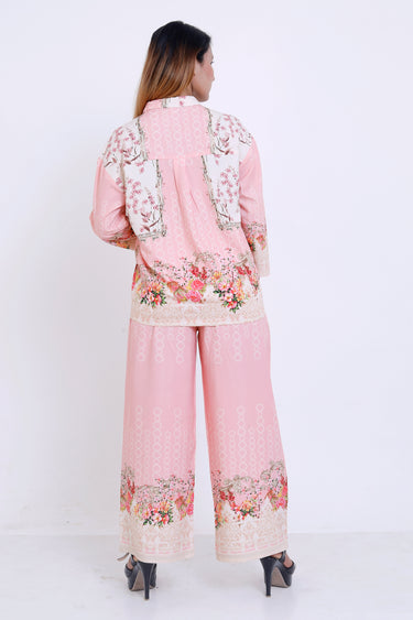 Women Pink Floral Printed Shirt & Palazzo Co-ord Set