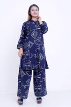 Women Navy Blue Geometric Printed Kurti with Palazzo Co-ord Set