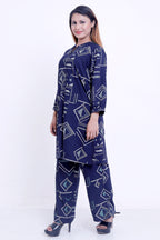 Women Navy Blue Geometric Printed Kurti with Palazzo Co-ord Set