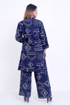 Women Navy Blue Geometric Printed Kurti with Palazzo Co-ord Set