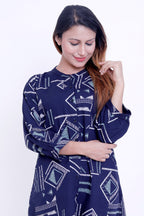Women Navy Blue Geometric Printed Kurti with Palazzo Co-ord Set