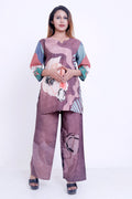 Women Mauve Abstract Floral Printed Kurti with Palazzo Co-ord Set