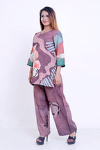 Women Mauve Abstract Floral Printed Kurti with Palazzo Co-ord Set