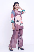 Women Mauve Abstract Floral Printed Kurti with Palazzo Co-ord Set