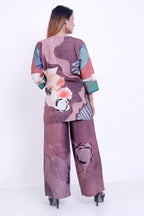 Women Mauve Abstract Floral Printed Kurti with Palazzo Co-ord Set