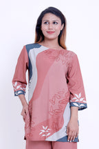Women Peach Abstract Printed Kurti with Palazzo Co-ord Set