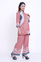 Women Peach Abstract Printed Kurti with Palazzo Co-ord Set