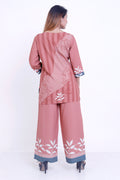 Women Peach Abstract Printed Kurti with Palazzo Co-ord Set