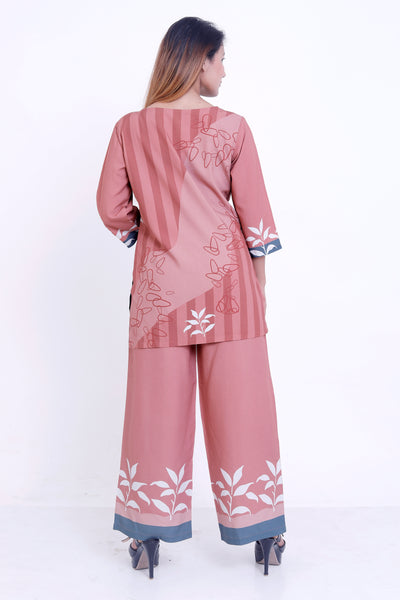 Women Peach Abstract Printed Kurti with Palazzo Co-ord Set