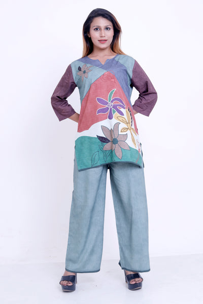 Women Multicolor Floral Printed Kurti with Solid Palazzo Co-ord Set