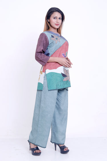 Women Multicolor Floral Printed Kurti with Solid Palazzo Co-ord Set