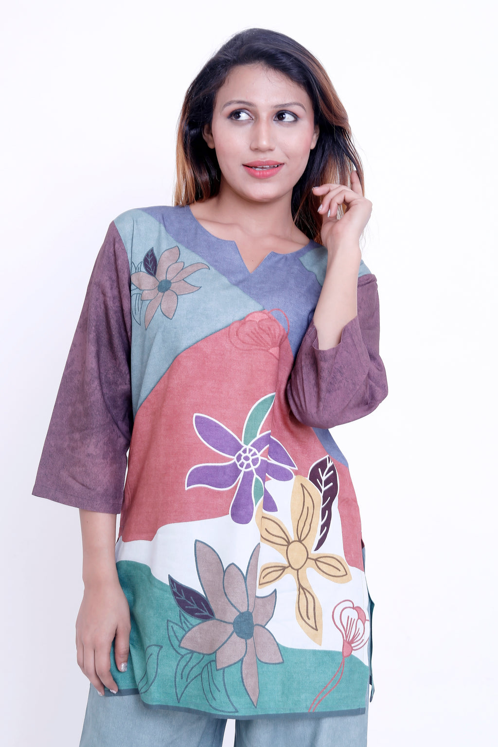 Women Multicolor Floral Printed Kurti with Solid Palazzo Co-ord Set