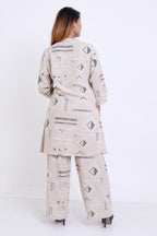 Women Beige Geometric Printed Kurti with Palazzo Co-ord Set