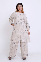 Women Beige Geometric Printed Kurti with Palazzo Co-ord Set