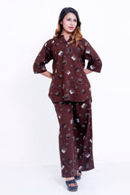 Women Brown Geometric Printed Kurti with Palazzo Co-ord Set