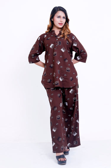 Women Brown Geometric Printed Kurti with Palazzo Co-ord Set