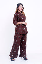 Women Brown Geometric Printed Kurti with Palazzo Co-ord Set