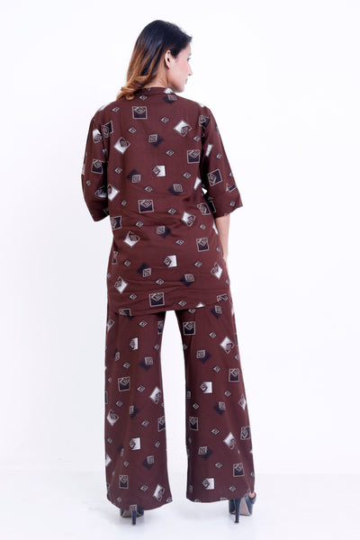 Women Brown Geometric Printed Kurti with Palazzo Co-ord Set