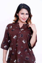 Women Brown Geometric Printed Kurti with Palazzo Co-ord Set