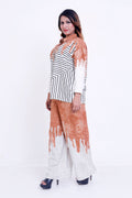 Women Rust & White Abstract Stripe Printed Shirt with Palazzo Co-ord Set