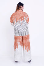 Women Rust & White Abstract Stripe Printed Shirt with Palazzo Co-ord Set