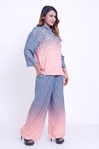 Women Grey & Peach Ombre Printed Shirt with Palazzo Co-ord Set