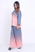 Women Grey & Peach Ombre Printed Shirt with Palazzo Co-ord Set