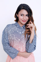 Women Grey & Peach Ombre Printed Shirt with Palazzo Co-ord Set