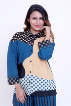 Women Blue Multi-Print Shirt with Striped Palazzo Co-ord Set