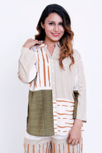 Women Beige & Olive Abstract Stripe Printed Shirt with Palazzo Co-ord Set