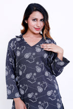 Women Charcoal Grey Floral Printed Kurti with Palazzo Co-ord Set