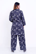 Women Charcoal Grey Floral Printed Kurti with Palazzo Co-ord Set