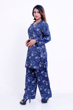 Women Navy Blue Floral Printed Kurti with Palazzo Co-ord Set