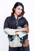 Women Black Leaf Print Shirt with Palazzo Co-ord Set