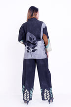 Women Black Leaf Print Shirt with Palazzo Co-ord Set