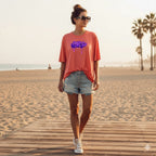Karma Graffiti Women's Oversized Half Sleeve Orange Tee