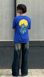 Men's Dark Blue 'Howling Wolf & Full Moon' Graphic Back Print T-Shirt