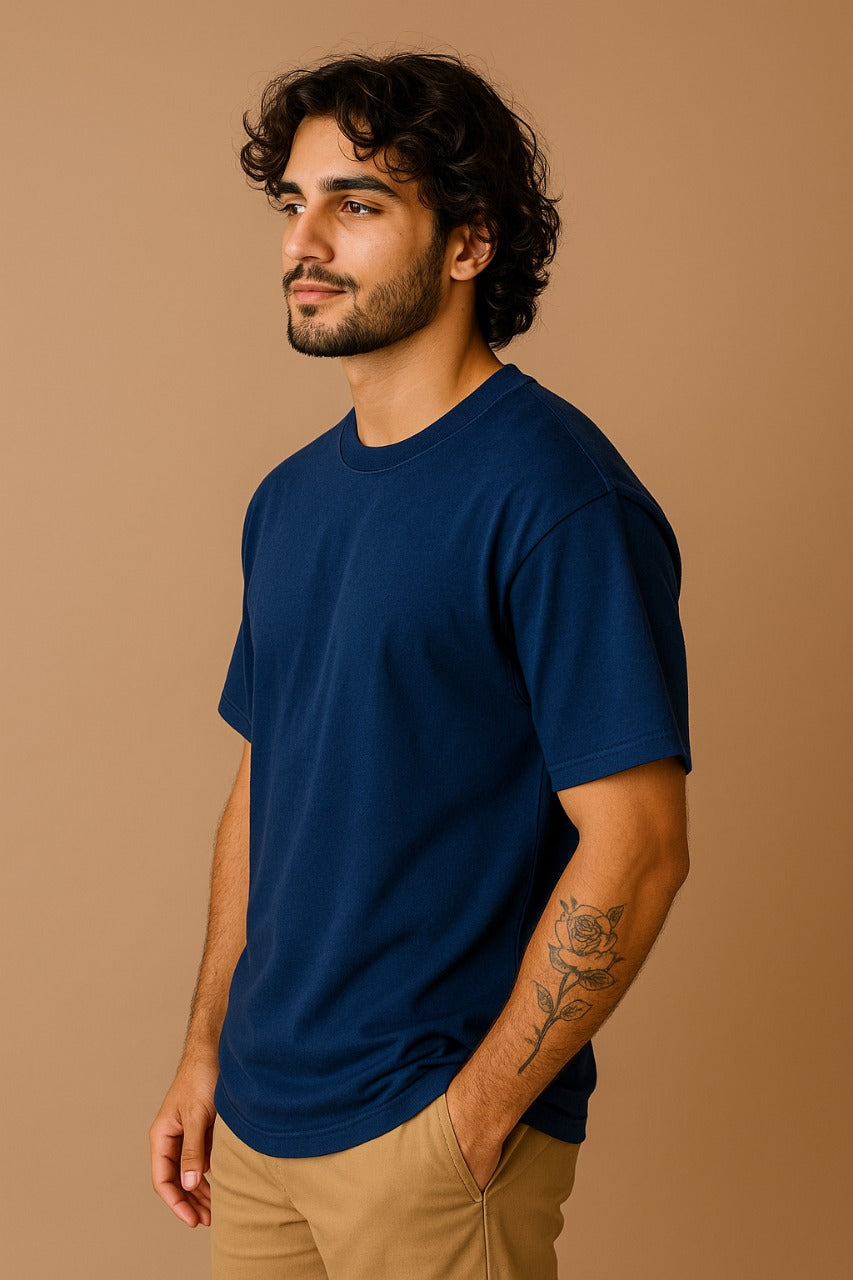 GroHood Oversized Tee – Deep Navy Classic