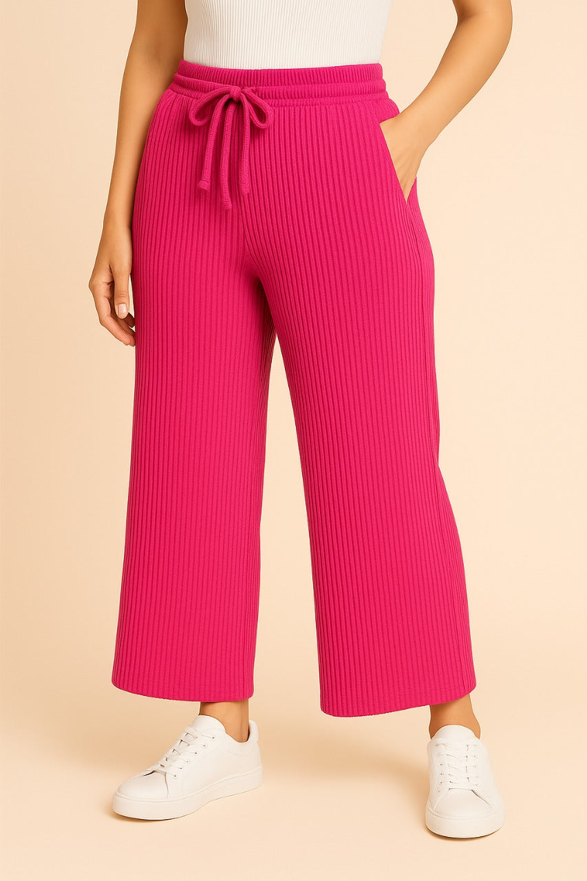 Women’s Lilac Ribbed Wide-Leg Pants