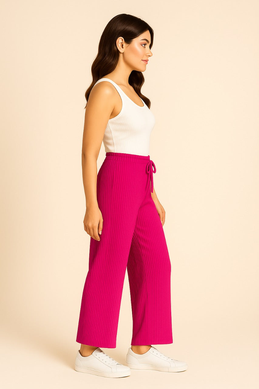 Women’s Lilac Ribbed Wide-Leg Pants
