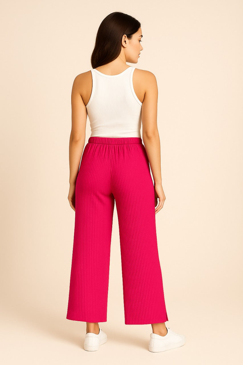 Women’s Lilac Ribbed Wide-Leg Pants
