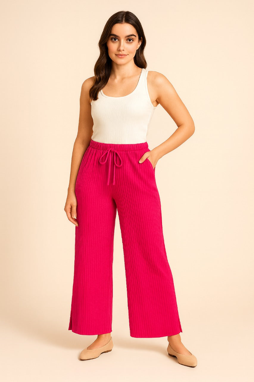 Women’s Lilac Ribbed Wide-Leg Pants