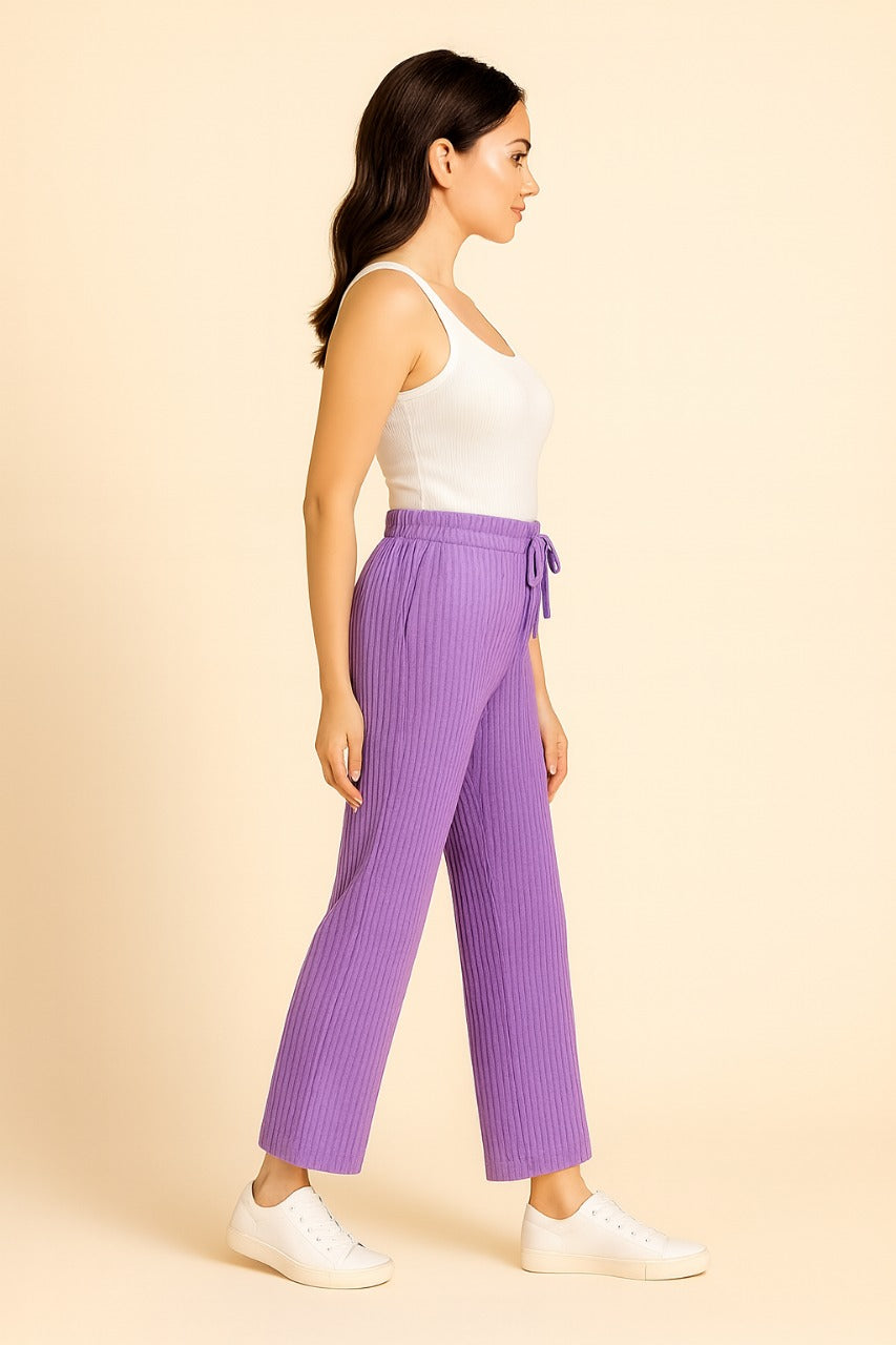 Women’s Lilac Ribbed Wide-Leg Pants