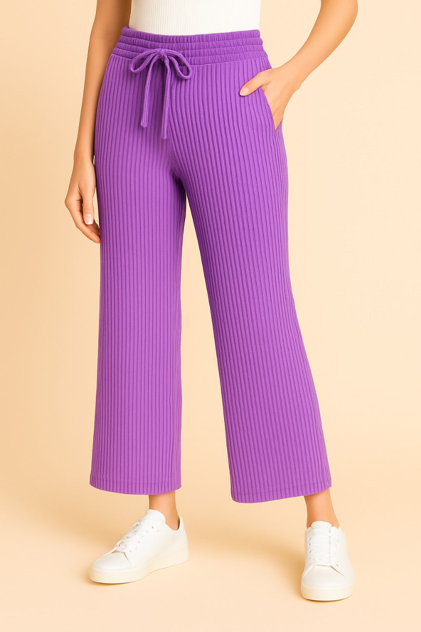 Women’s Lilac Ribbed Wide-Leg Pants
