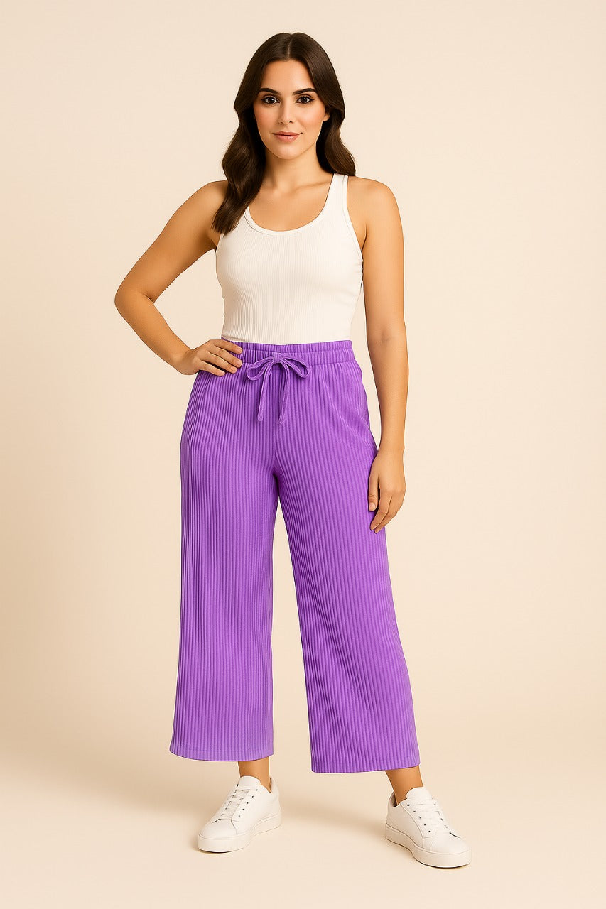 Women’s Lilac Ribbed Wide-Leg Pants